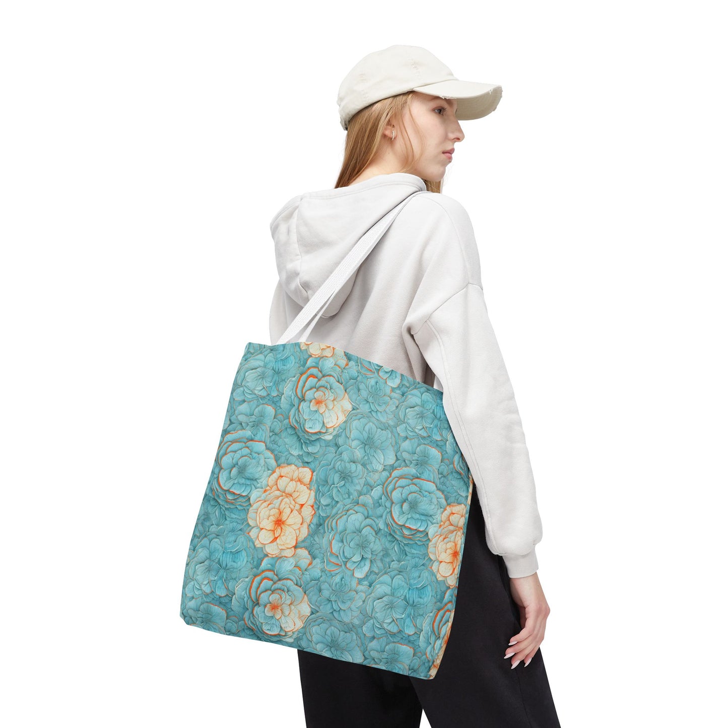Floral Watercolor Tote Bag — Teal Succulent Pattern