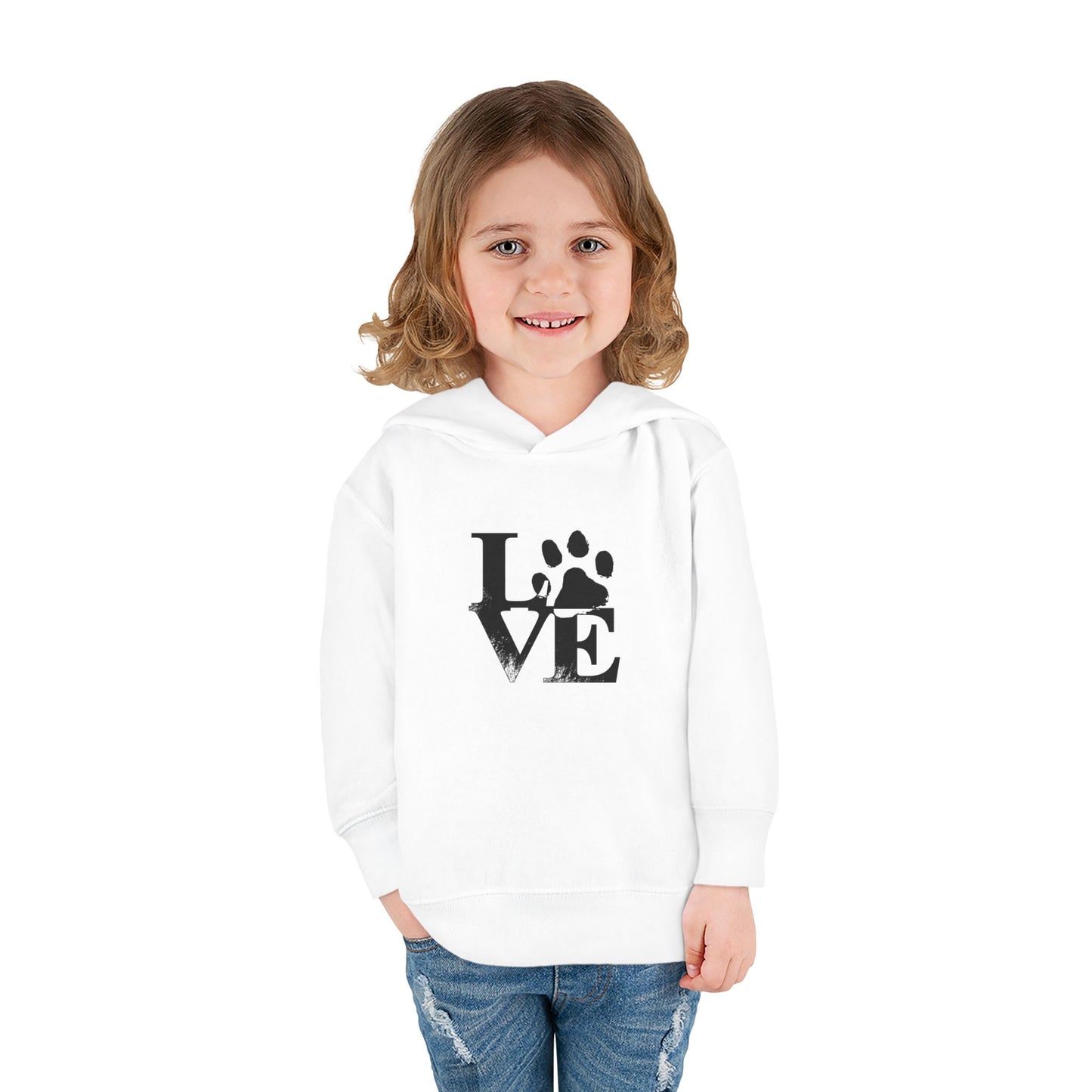 Paw Print Love Toddler Fleece Hoodie, Cute Kids Sweatshirt, Animal Lover Gift, Pet Lover Apparel, Cozy Toddler Hoodie