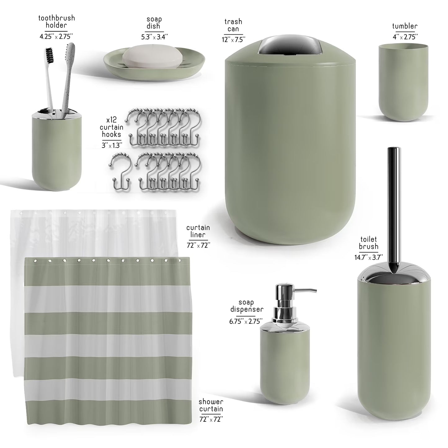 Hearth & Harbor 20 Piece Bathroom Accessories Set, Sage Green Bathroom Decor Set