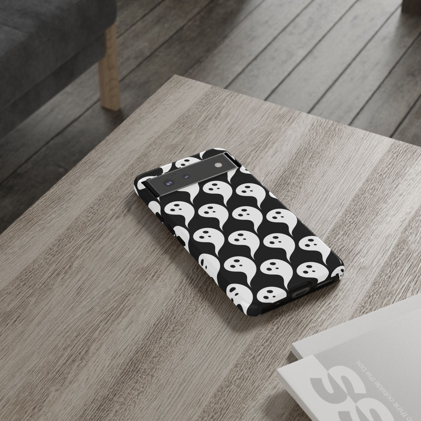 Ghost Pattern Phone Case, Cute Ghost Cell Phone Cover, Halloween Accessory, Spooky Gift, Black and White Phone Case