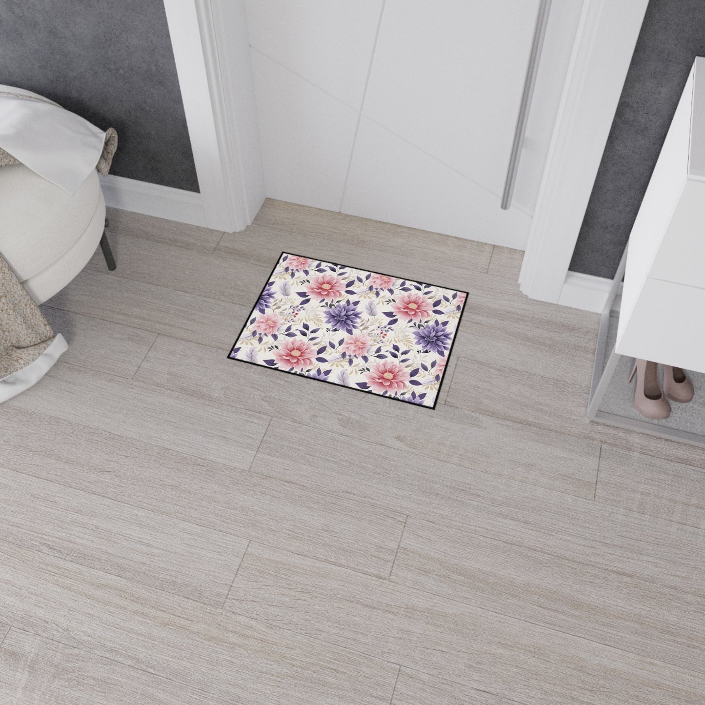 Floral Heavy-Duty Floor Mat — Pink & Purple Dahlia Entry Rug