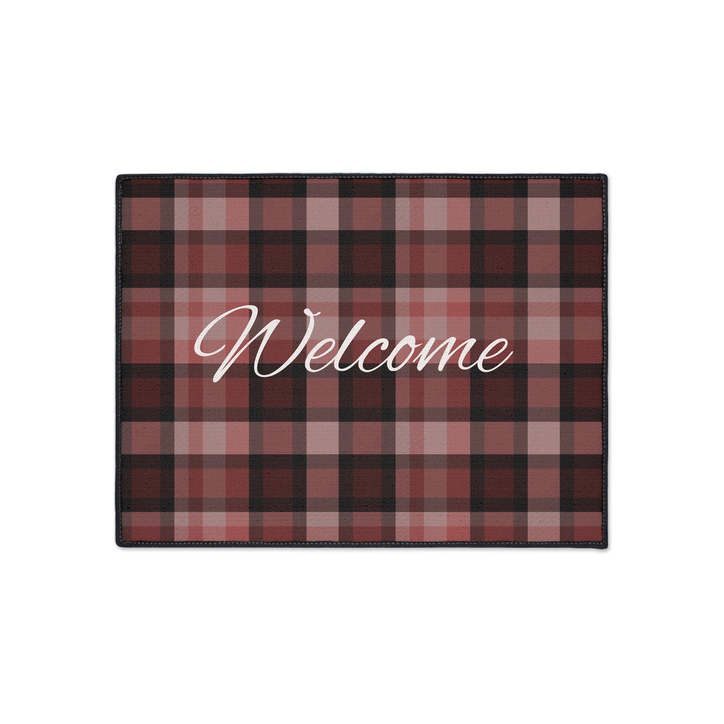 Welcome Plaid Heavy-Duty Floor Mat — Red Buffalo Check Doormat