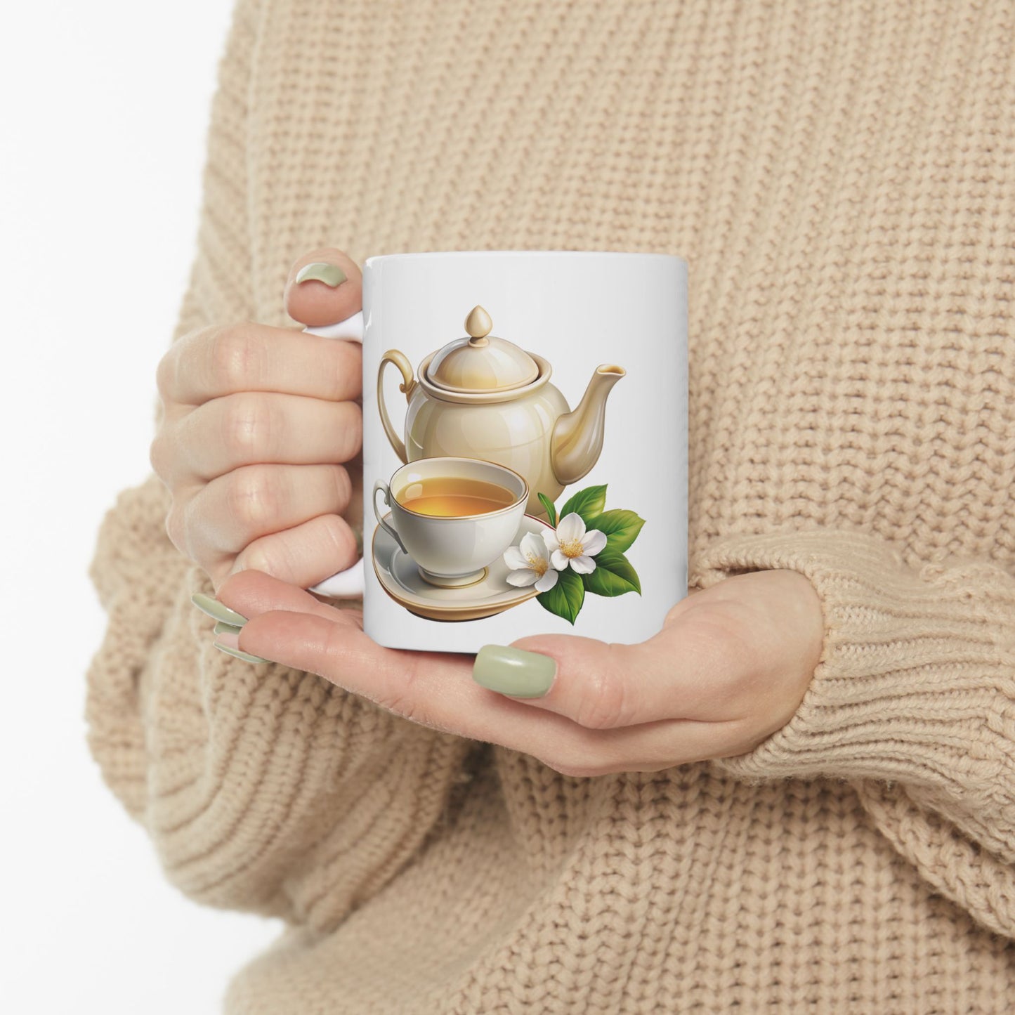Elegant Tea-Themed Ceramic Mug, Perfect Gift for Tea Lovers, Home Decor, Mother's Day, Gift for Her, Cozy Mornings, Kitchenware