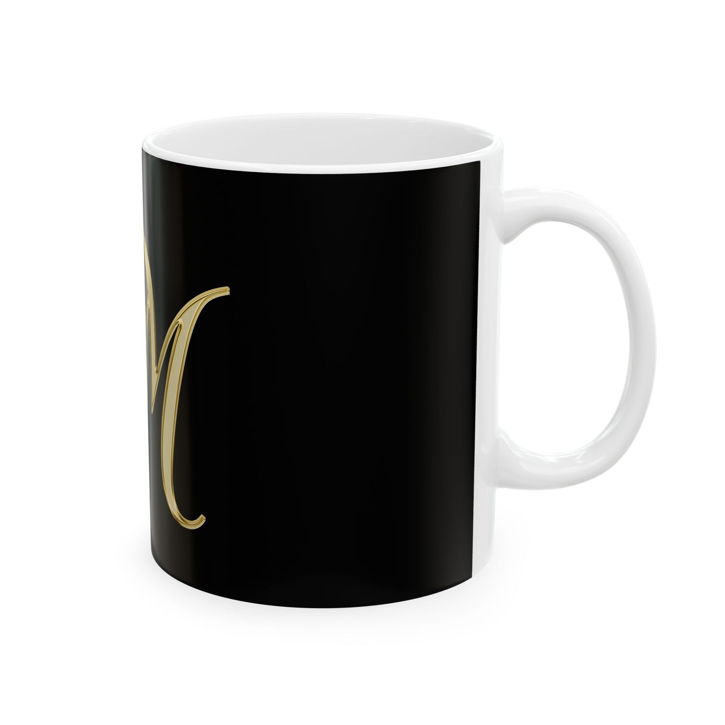 Gold Monogram 'M' Ceramic Mug – Elegant Initial Coffee Cup (11oz & 15oz)