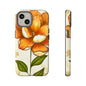 Floral Phone Case with Orange Flower Design, Tough Phone Cover, Floral Gift, Stylish Tech Accessory, Nature Lovers, Spring Vibes