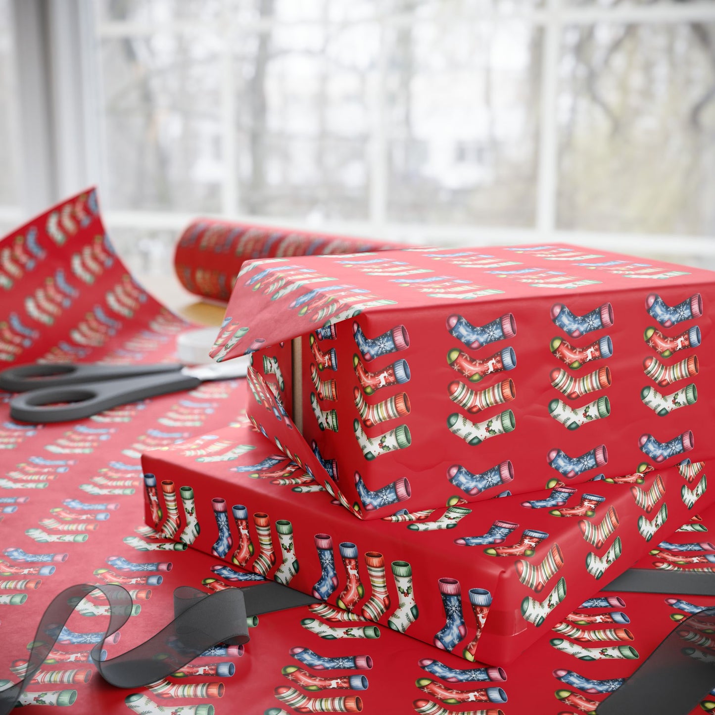 Holiday Candy Cane Wrapping Paper Roll — Red Patterned Gift Wrap