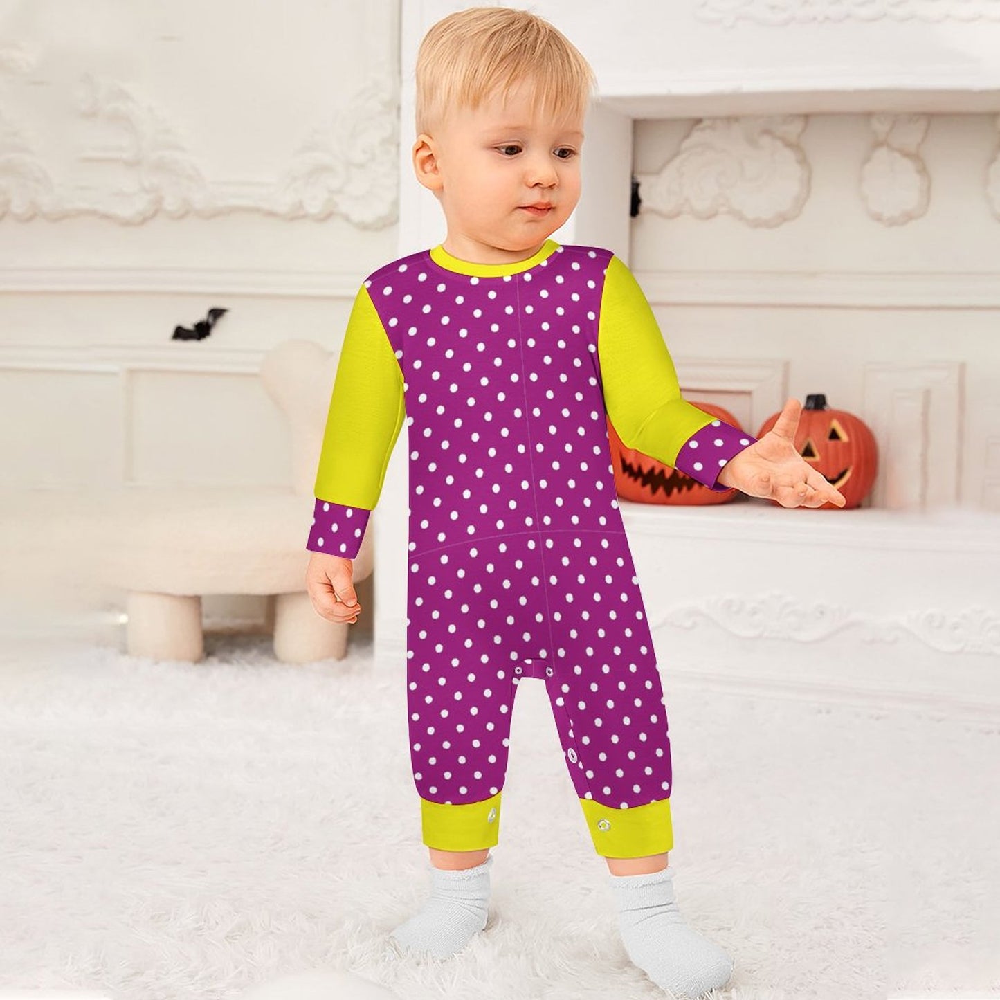 Baby Romper Purple White Dots