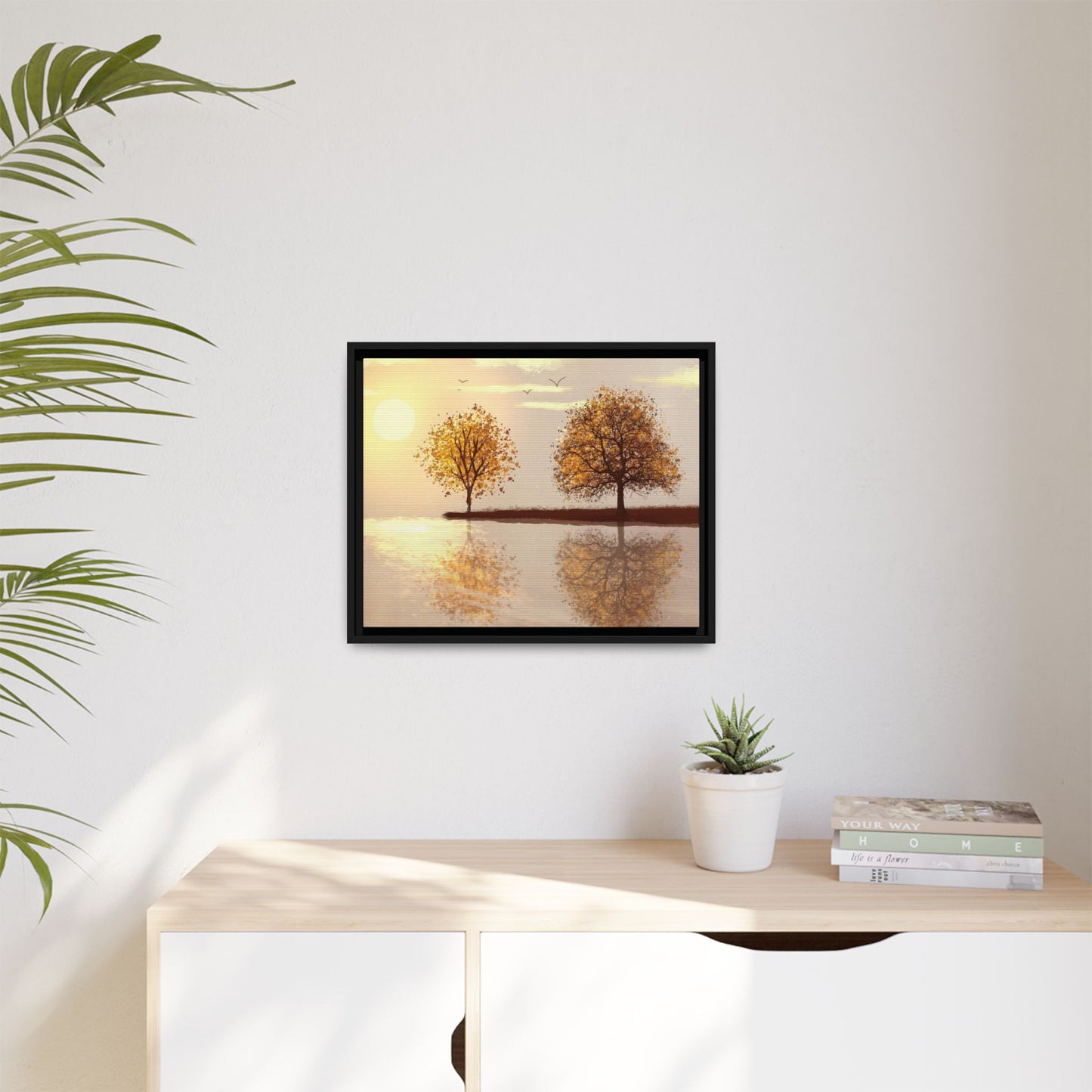 Framed Matte Canvas Wall Art — Golden Autumn Trees Reflection