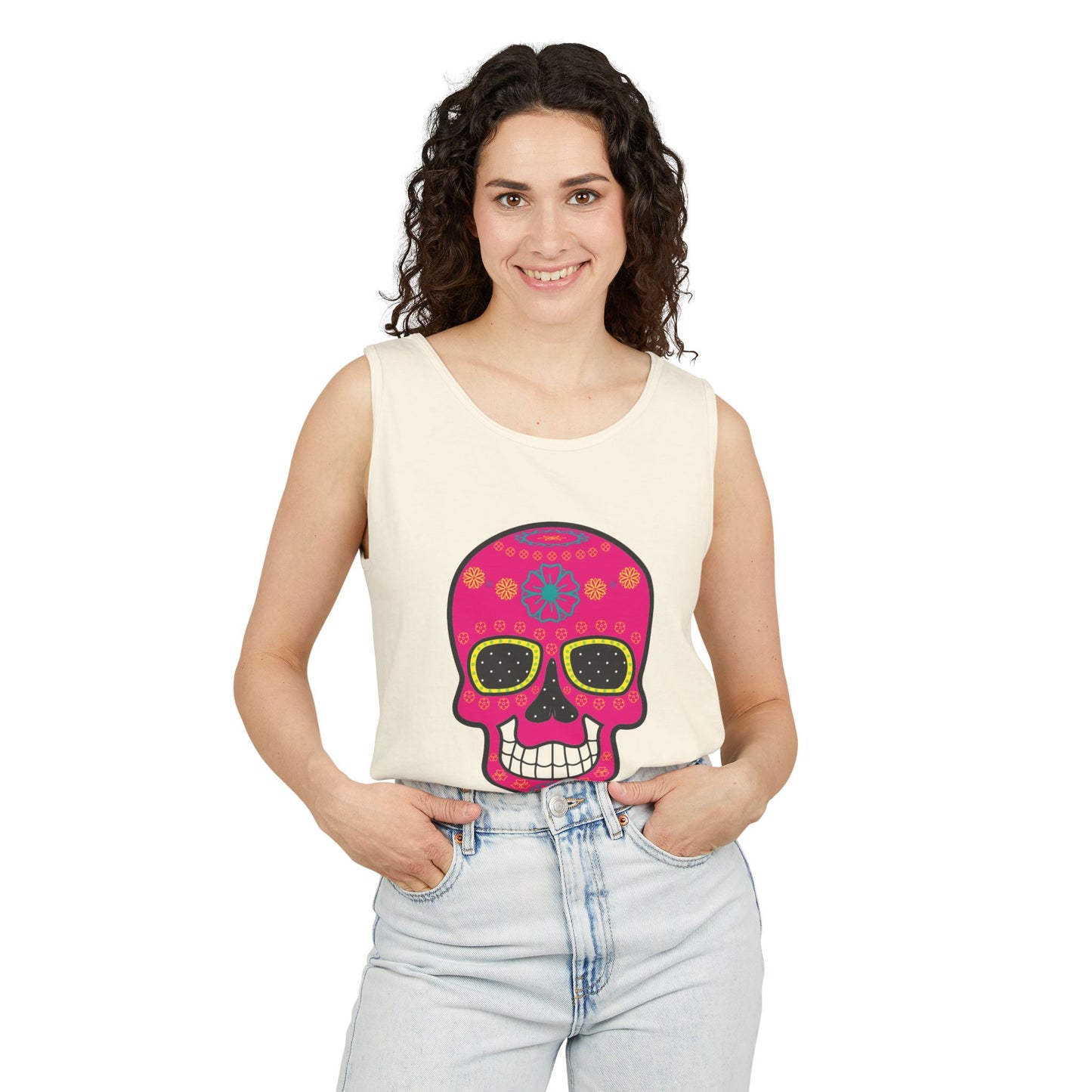 Colorful Dia de los Muertos Skull Tank Top, Unisex Summer Tee, Festival Wear
