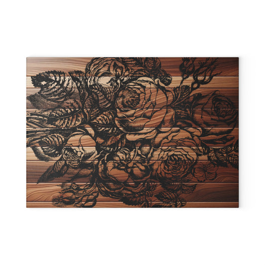 Elegant Floral Glass Cutting Board, Kitchen Decor, Wedding Gift, Home Cooking, Unique Kitchen Accessories