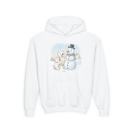 Kids Snowman Hoodie — Cute Polar Bear & Snowman Holiday Sweatshirt