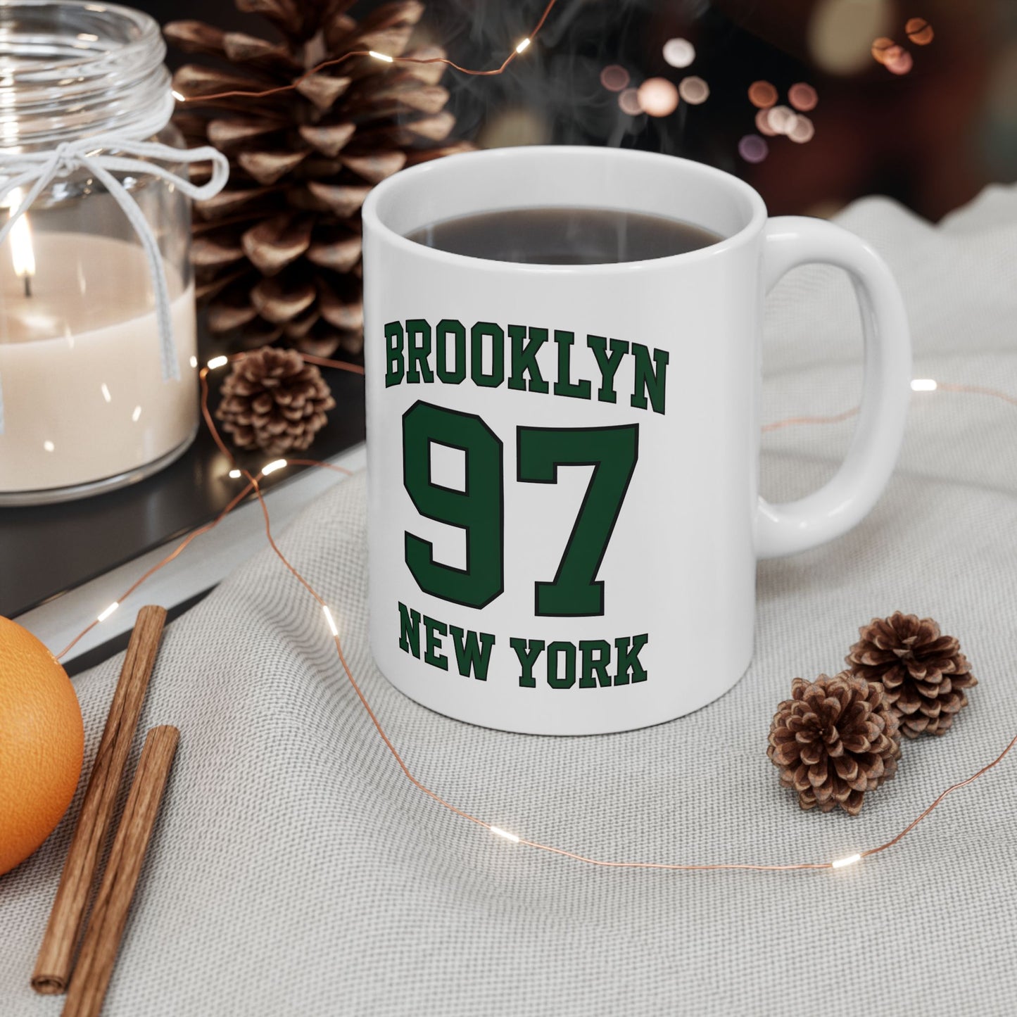 Brooklyn 97 New York Ceramic Mug – Vintage Varsity Number Coffee Cup (11oz, 15oz)