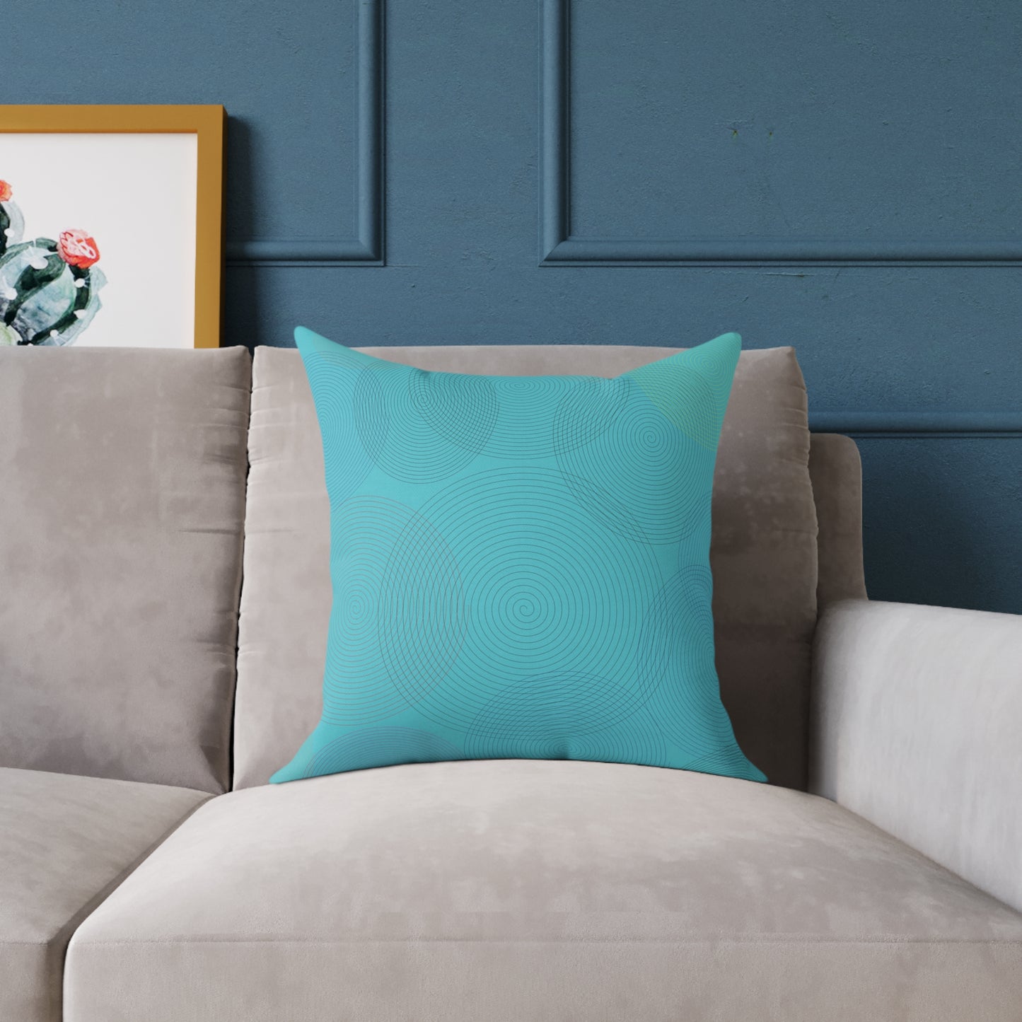 Turquoise Geometric Circle Accent Pillow — Modern Square Throw Pillow