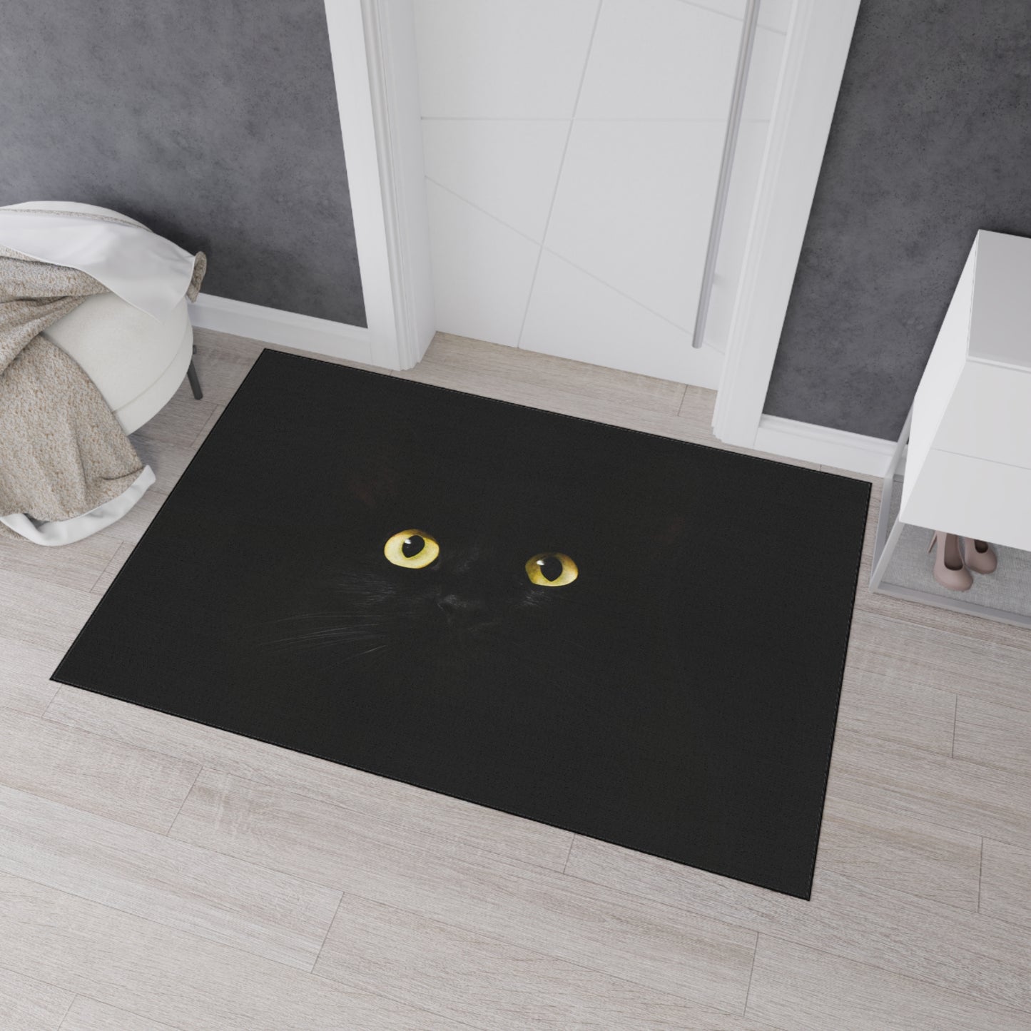 Black Cat Eyes Floor Mat — Heavy Duty Halloween Entry Rug