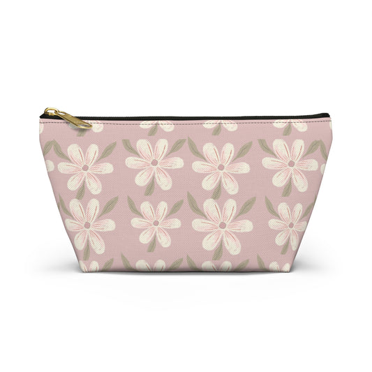 Floral Accessory Pouch, Makeup Bag, Travel Organizer, Gift for Her, Cosmetic Case, Pink Floral Design