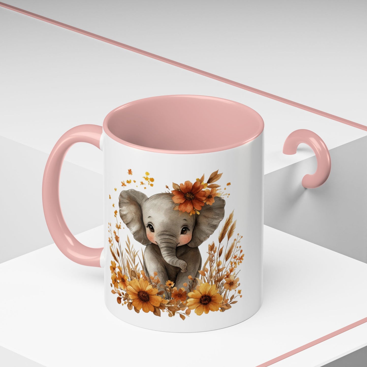 Adorable Elephant Floral Coffee Mug, Cute Animal Mug, Coffee Lover Gift, Kids Mug, Baby Shower Decor