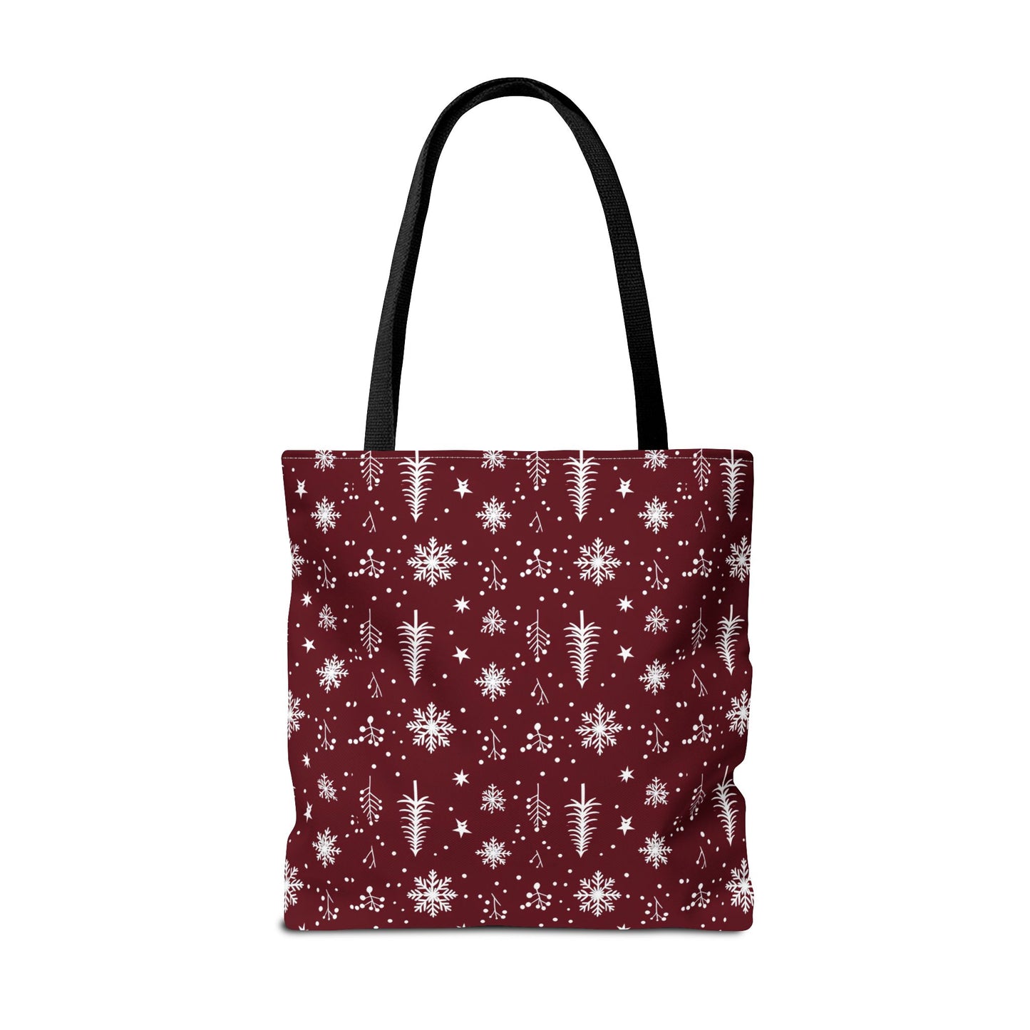 Christmas Snowflake Tote Bag – Burgundy Holiday Patterned Carryall