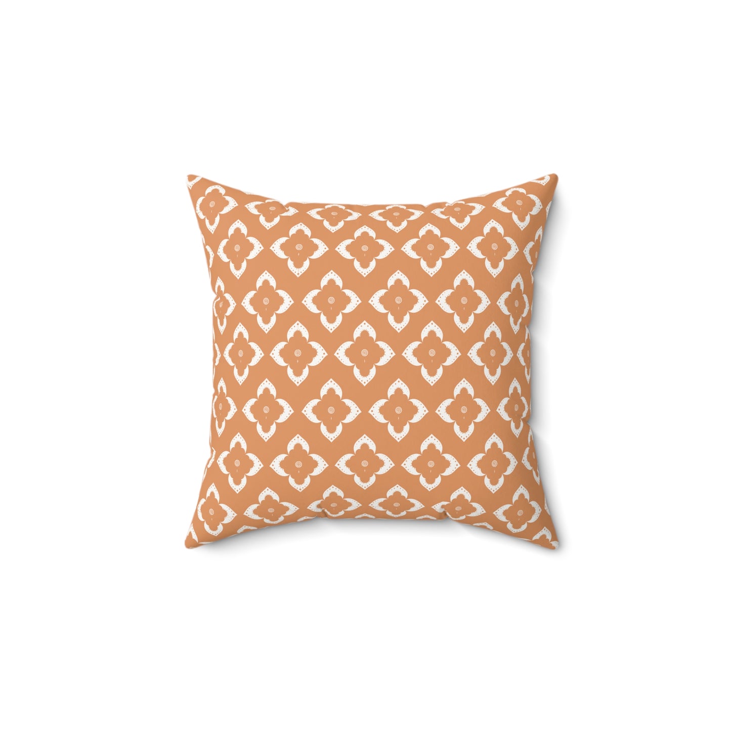 Terracotta Ikat Pattern Faux Suede Square Pillow — Boho Decorative Throw Cushion