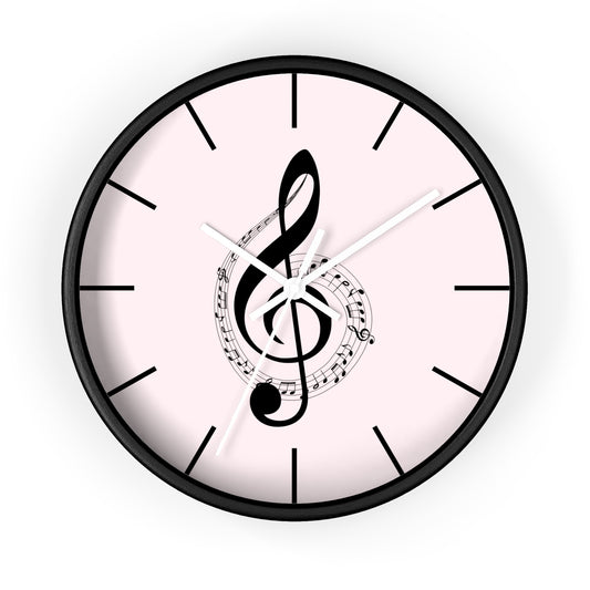 Musical Treble Clef Wall Clock — Pink Music Note Timepiece for Music Lovers