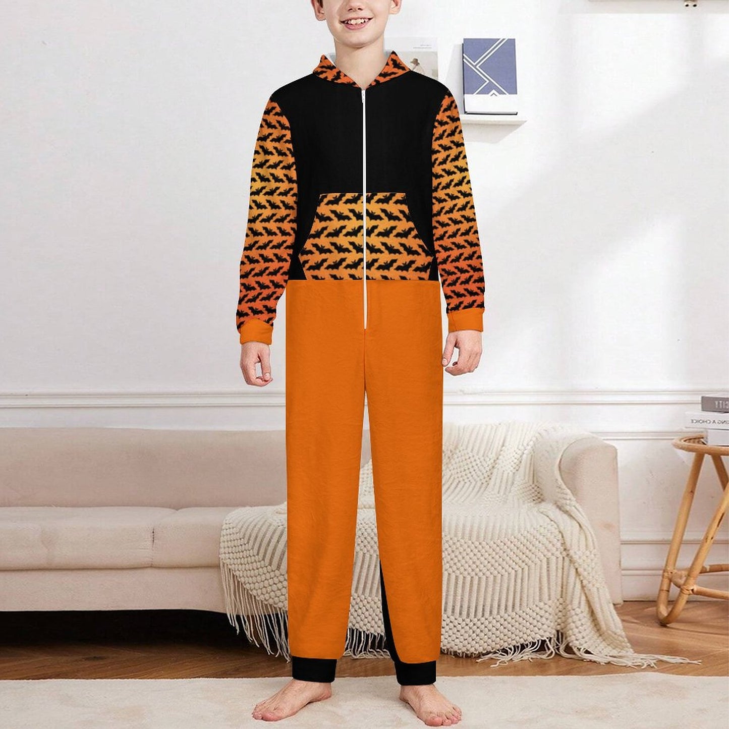 Halloween Flannel Footless Zip up Kid Jumpsuit Pajamas