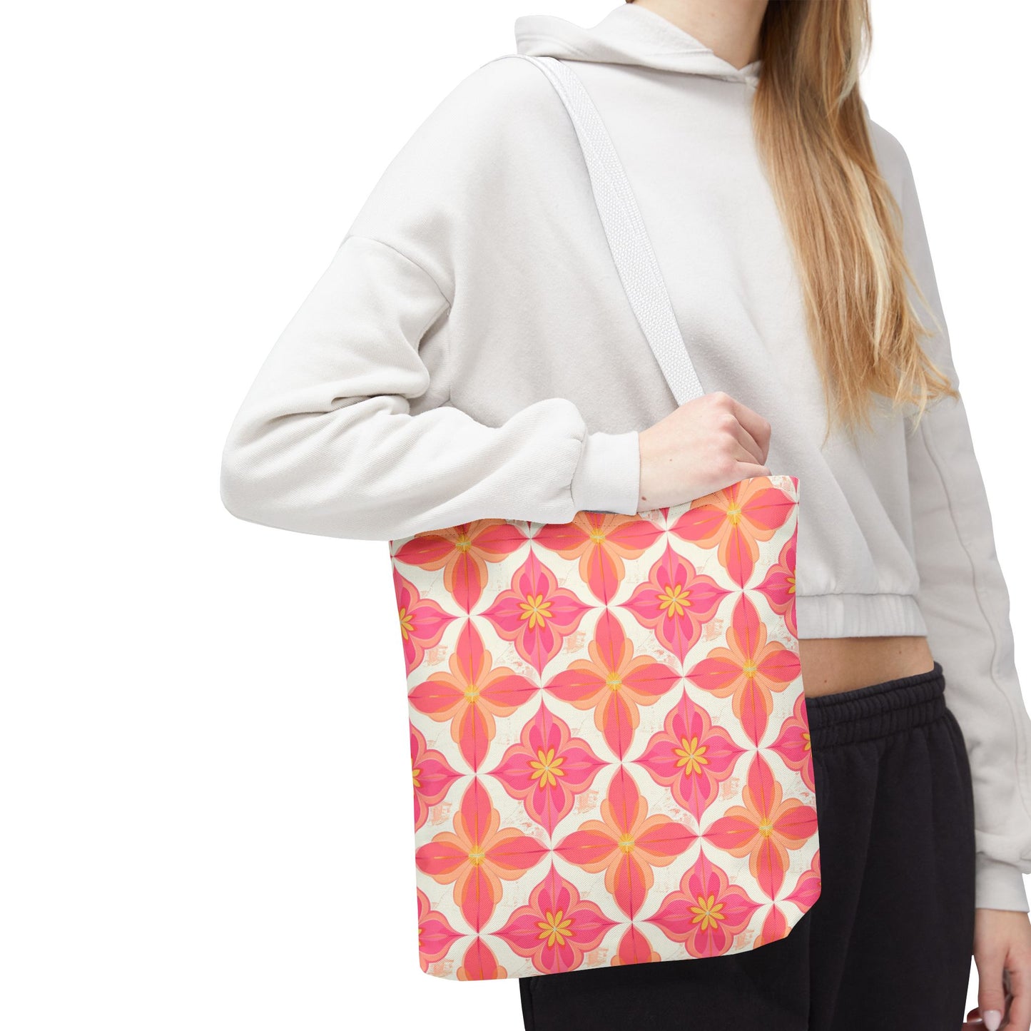 Pink Floral Geometric Tote Bag — All-Over Print Reusable Shopper