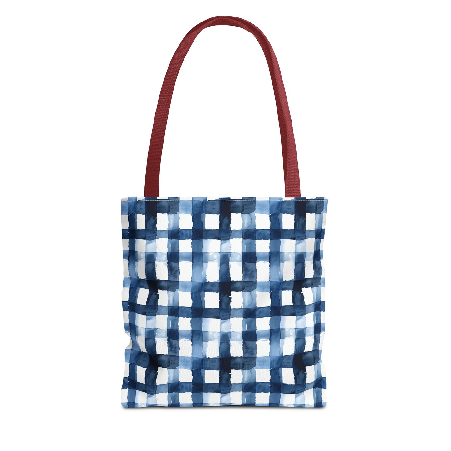 Blue Watercolor Plaid Tote Bag — Navy Check Pattern All-Over Print
