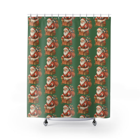 Festive Santa Shower Curtain - Holiday Decor, Christmas, Bathroom Accessory, Gift for Her, Seasonal Home Decoration
