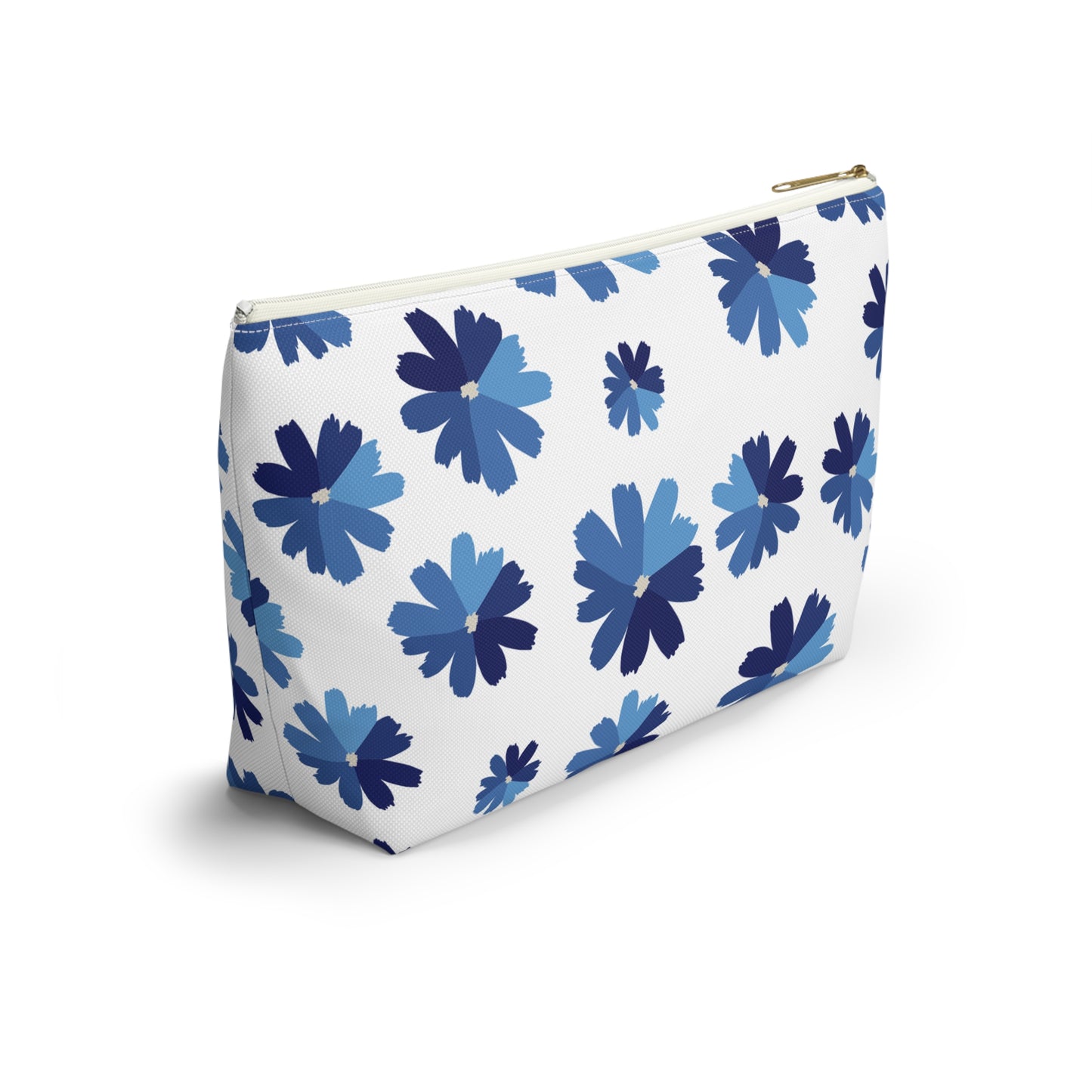 Blue Floral Accessory Pouch for Organizing Essentials, Cosmetic Bag, Travel Makeup Pouch, Gift Idea for Flower Lovers, Eco-Friendly