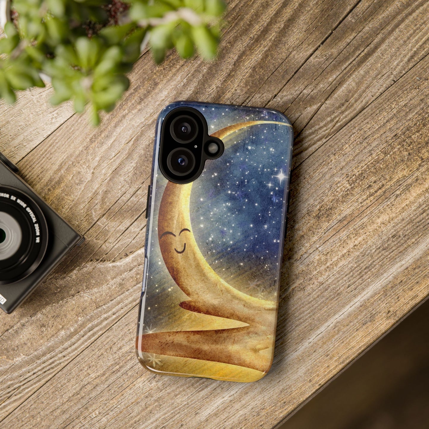 Moonlit Smile Phone Case — Starry Night Crescent Moon iPhone Cover