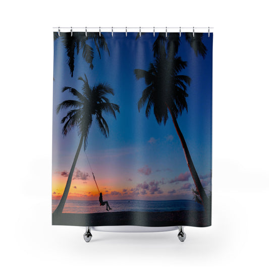 Tropical Sunset Shower Curtain - Relaxing Beach Vibes, Bathroom Decor, Home Oasis, Gift for Nature Lovers, Tropical Theme