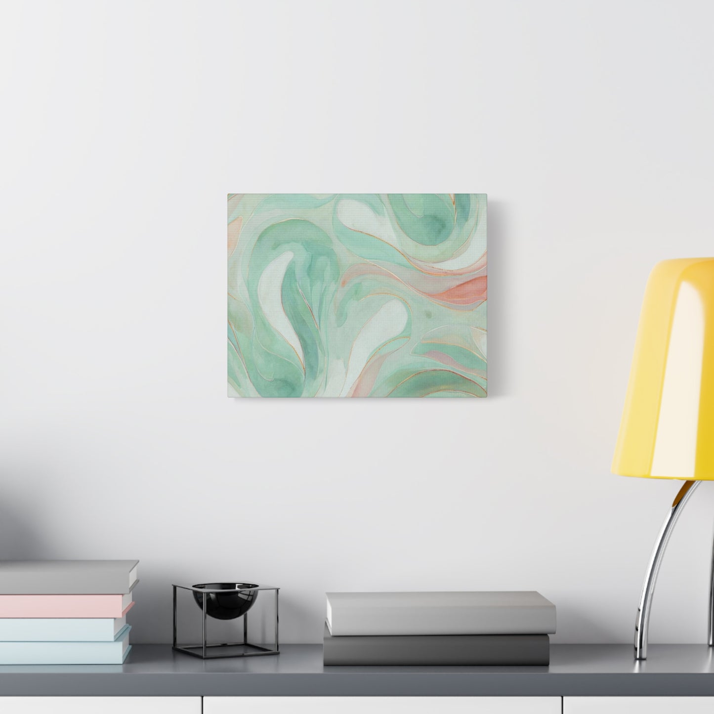 Abstract Green Marble Canvas Print — Teal & Coral Swirl Wall Art