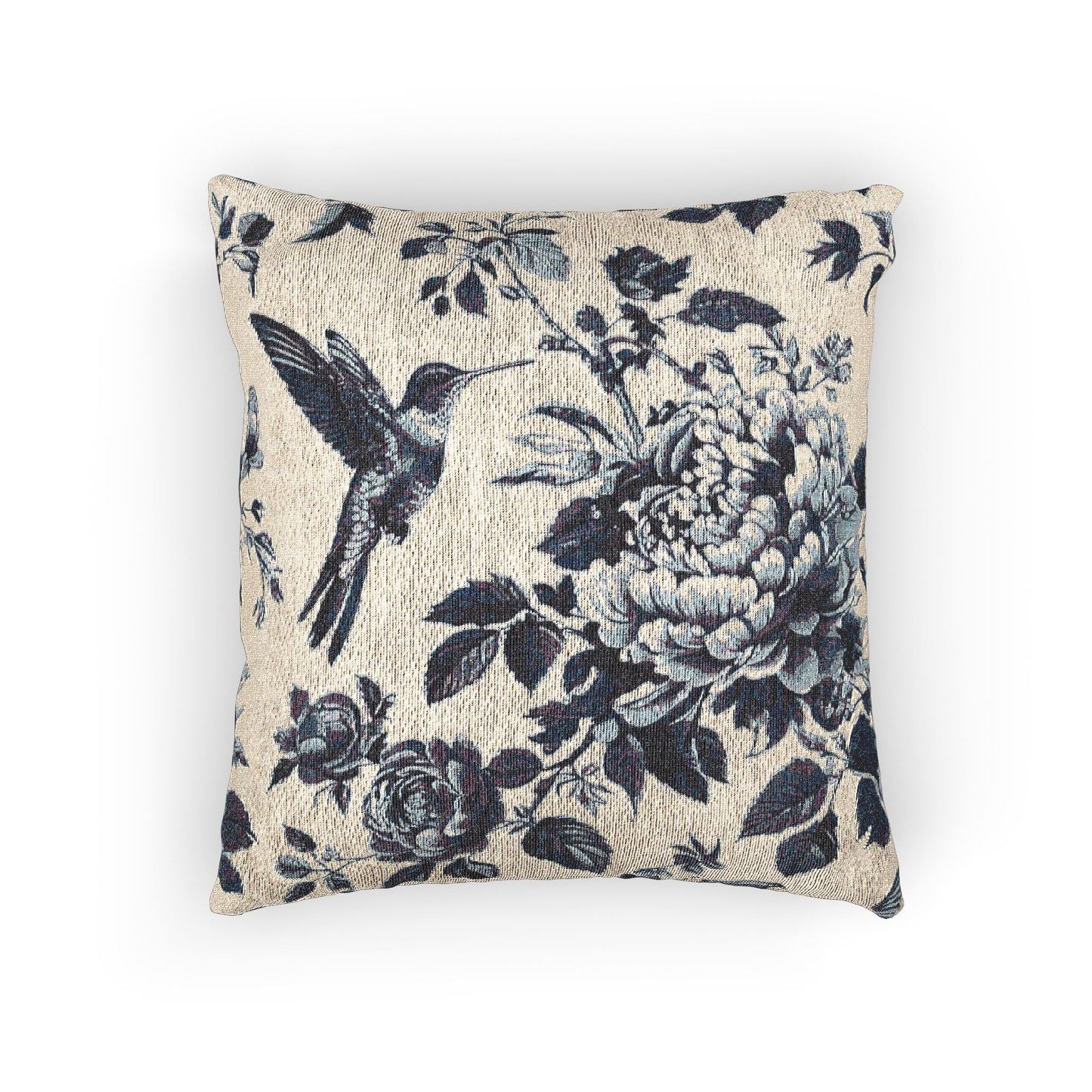 Floral Woven Pillow - Elegant Home Decor with Hummingbird Design