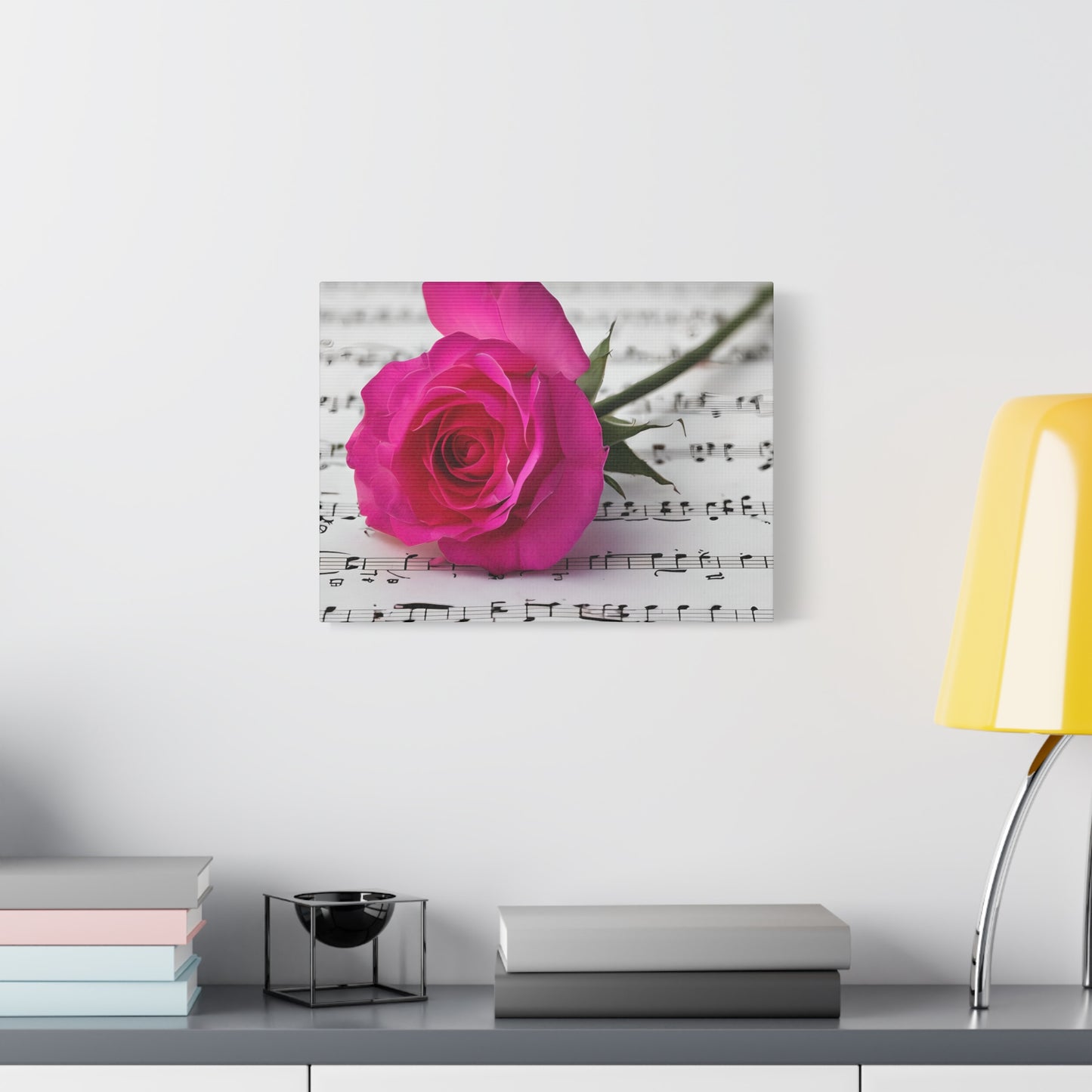 Stretched Canvas Art Print, Classic Rose on Sheet Music, Floral Wall Decor, Home Decoration, Gift for Music Lovers