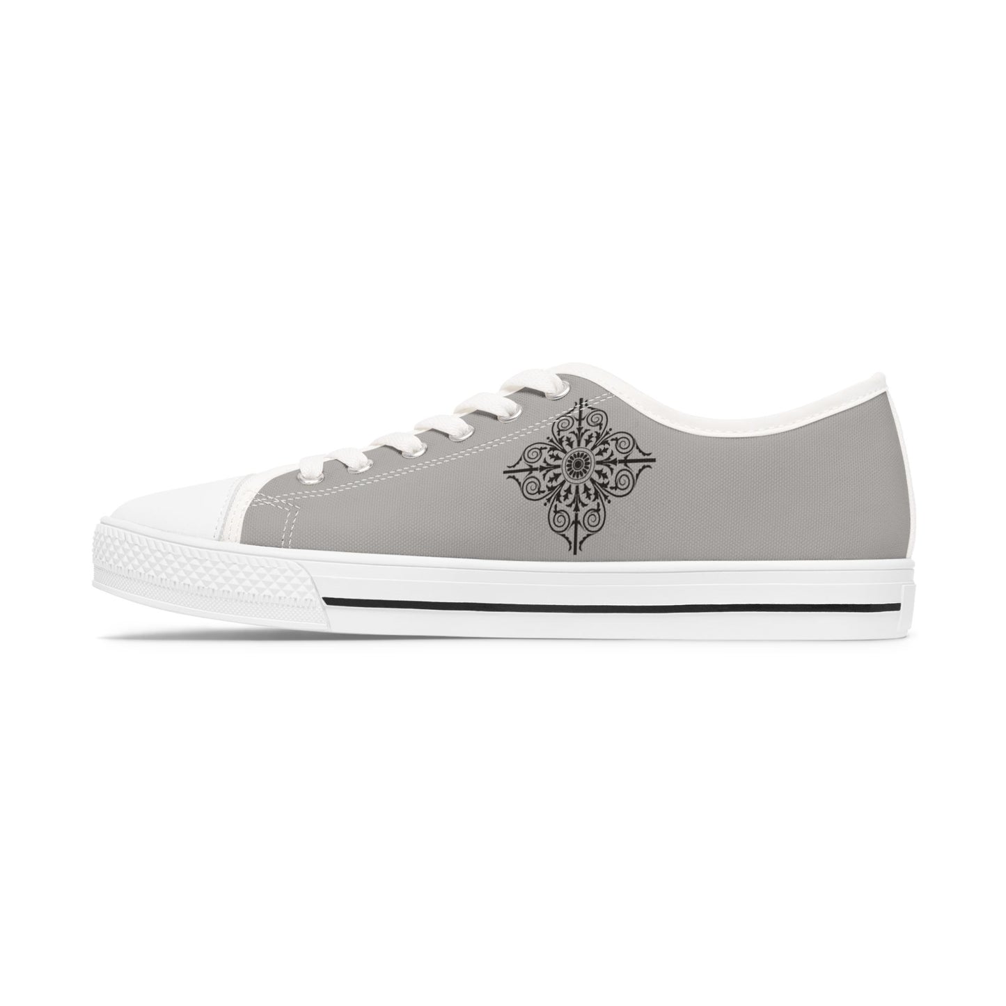 Women's Low Top Sneakers — Gray Tile Mandala Casual Canvas Shoes