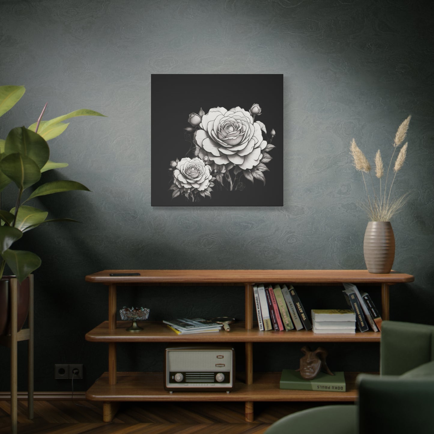 Monochrome Rose Canvas Print — Black & White Floral Wall Art