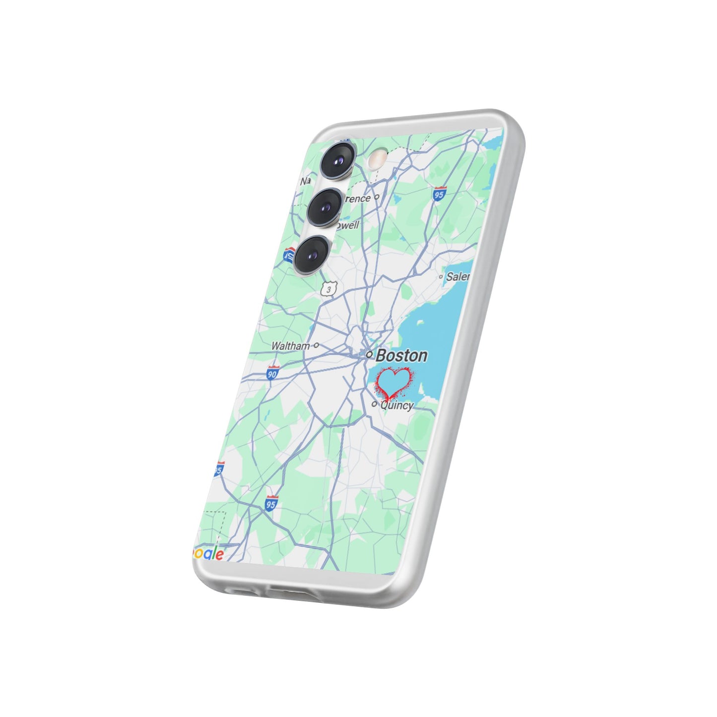 Boston Map Flexi Case for iPhone, Custom Location Phone Case, Unique Gift, Boston Heart Design, Travel Lover Accessory
