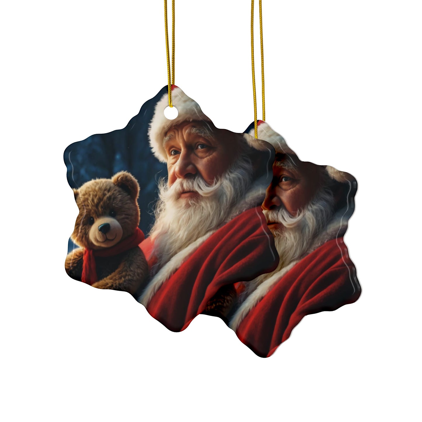 Santa Bear Ceramic Ornaments - 2-Sided Christmas Decor, Holiday Gifts, Tree Decorations, Set of 1, 3, 5, 10
