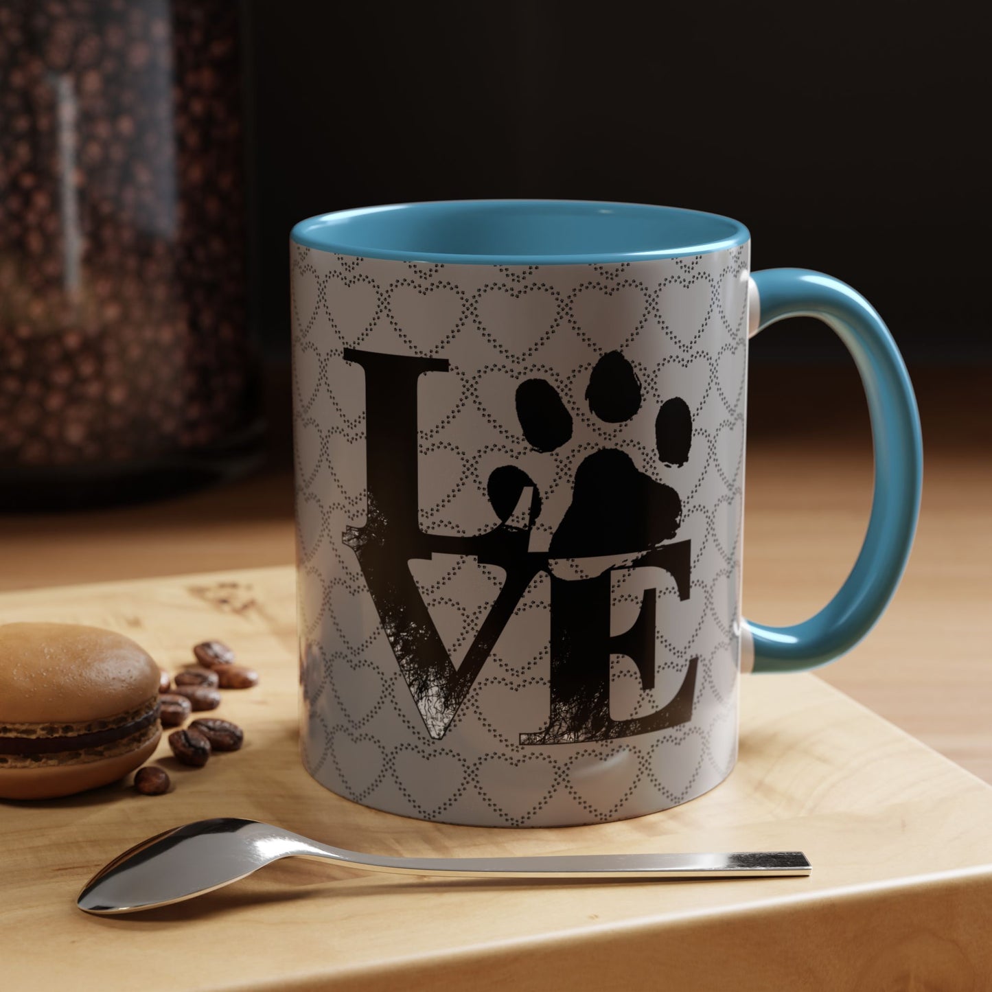 Chic Love Coffee Mug for Pet Lovers, Black Accent Mug, Valentine's Gift, Animal Lover Cup, Perfect for Hot Beverages