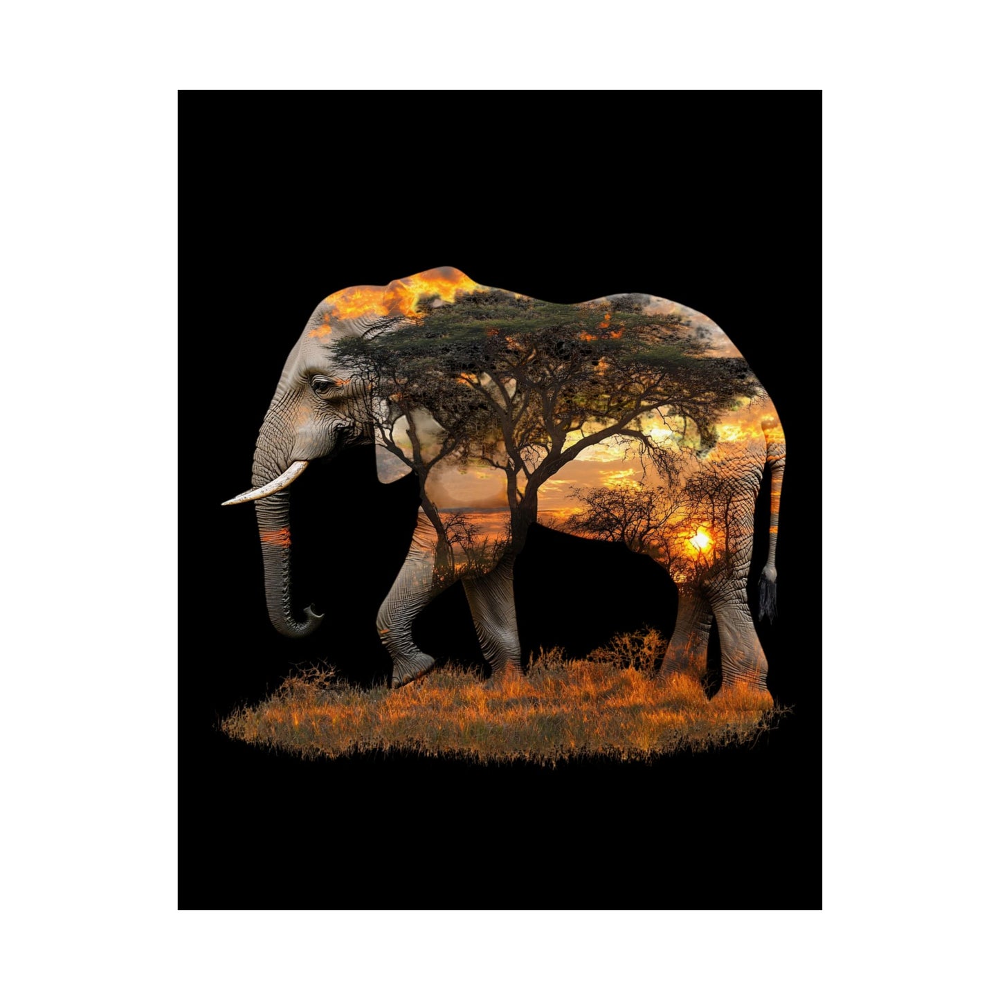 Elephant Sunset Matte Vertical Poster, Wall Art Decor, Animal Lovers Art, Gift for Nature Enthusiasts, Home Decoration