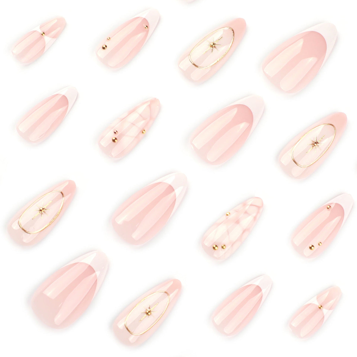 3D Bohemian French White Short Almonds press-on nails – Image 3