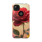 Floral Phone Case with Red Rose Design, Tough Phone Cover, Flower Print, Gift for Her, Stylish Accessory, Floral Aesthetic