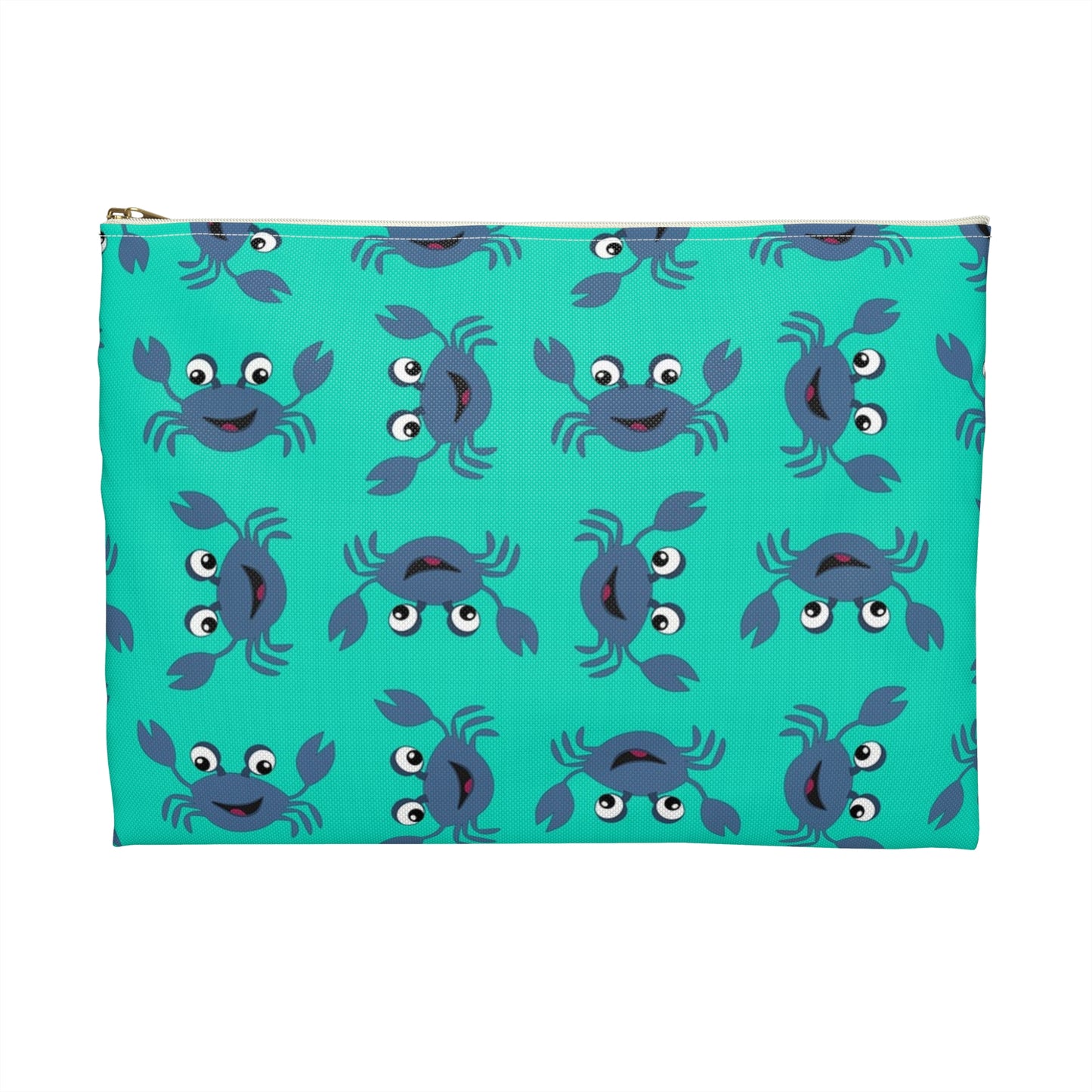 Cute Crab Accessory Pouch, Fun Cosmetic Bag, Beach Accessory, Gift for Crab Lovers, Teal Crab Print Pouch, Summer Essentials