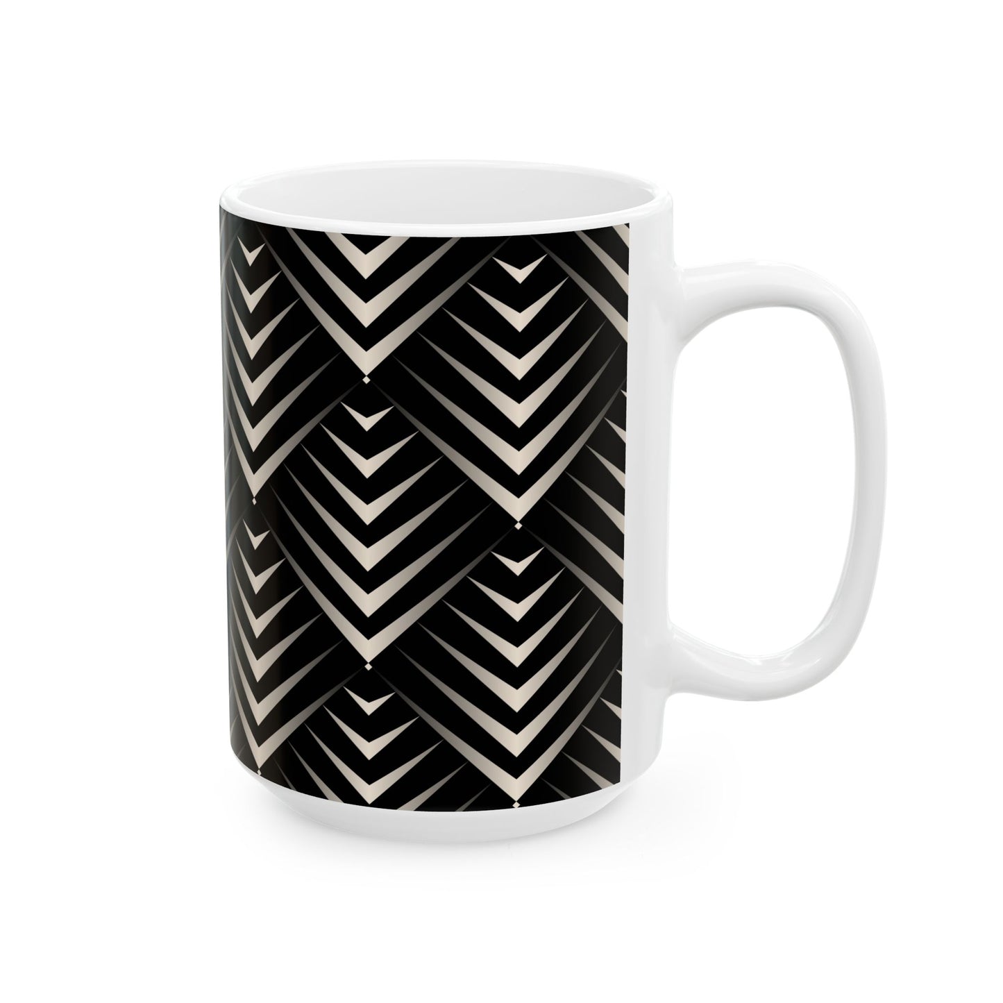 Chic Geometric Black and White Ceramic Mug - Coffee Lover Gift, Stylish Tea Cup, Home Decor, Modern Kitchenware, Unique Present