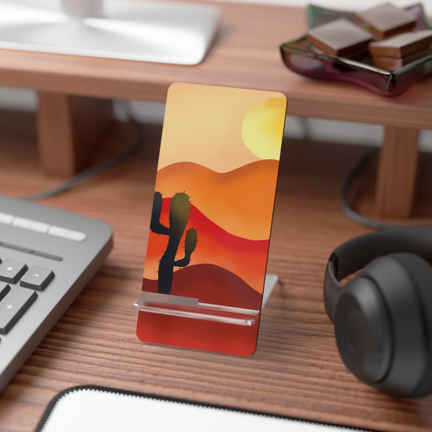 Stylish Mobile Display Stand for Smartphones, Perfect Desk Accessory, Home Office Organizer, Unique Gift for Tech Lovers, Cactus Design