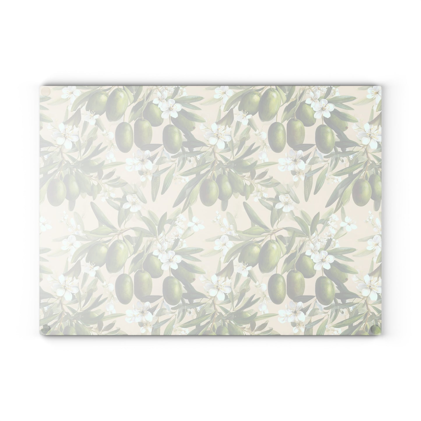 Olive Branch Glass Cutting Board — Mediterranean Kitchen Decor