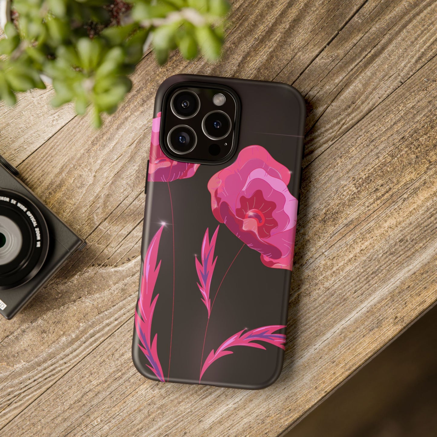 Floral iPhone Case | Tough Cases with Pink Poppy Design, Elegant Flower Phone Cover, Gift for Her, Spring Accessories, Chic Tech