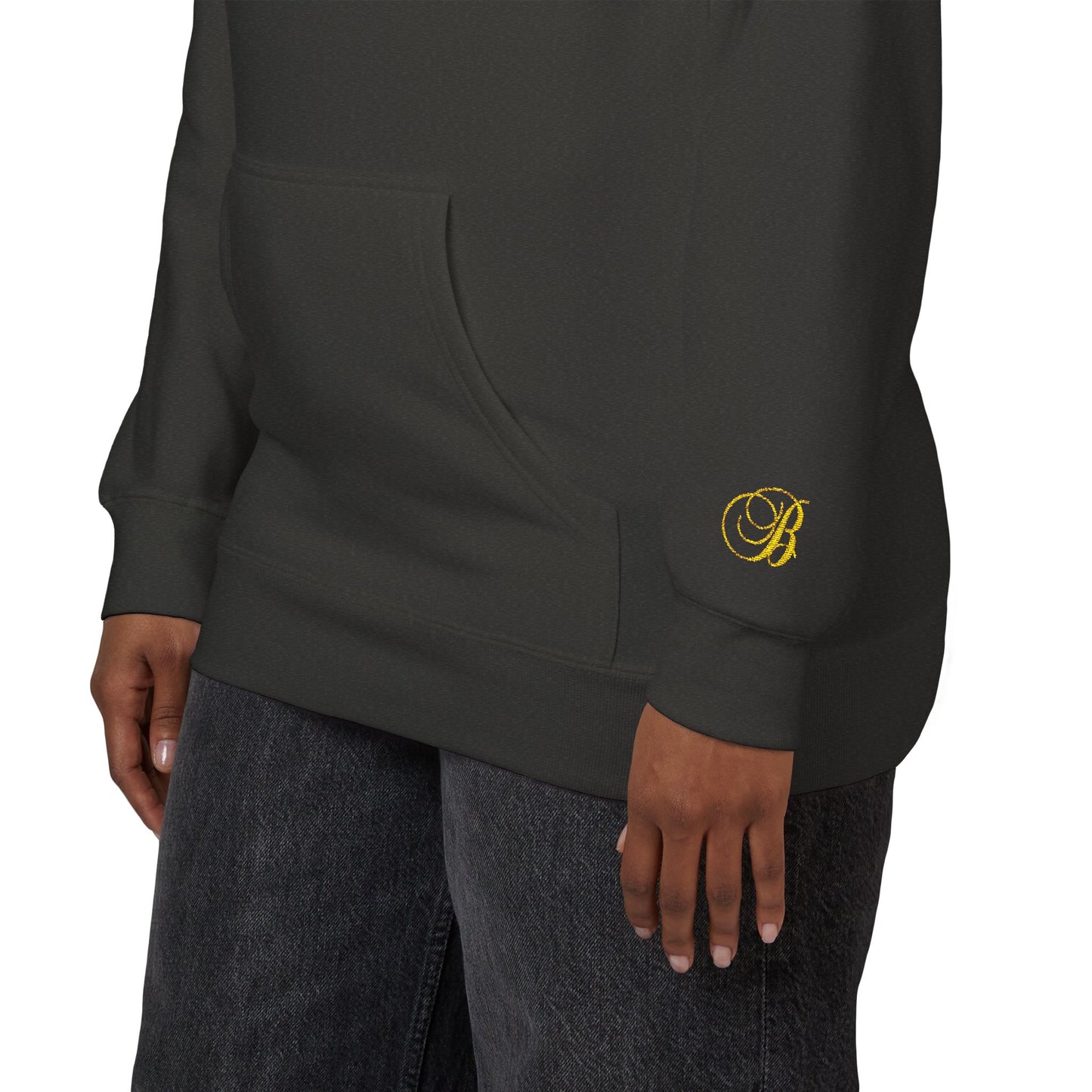 Coral Gold Floral Initial Hoodie — Monogram 'B' Casual Pullover