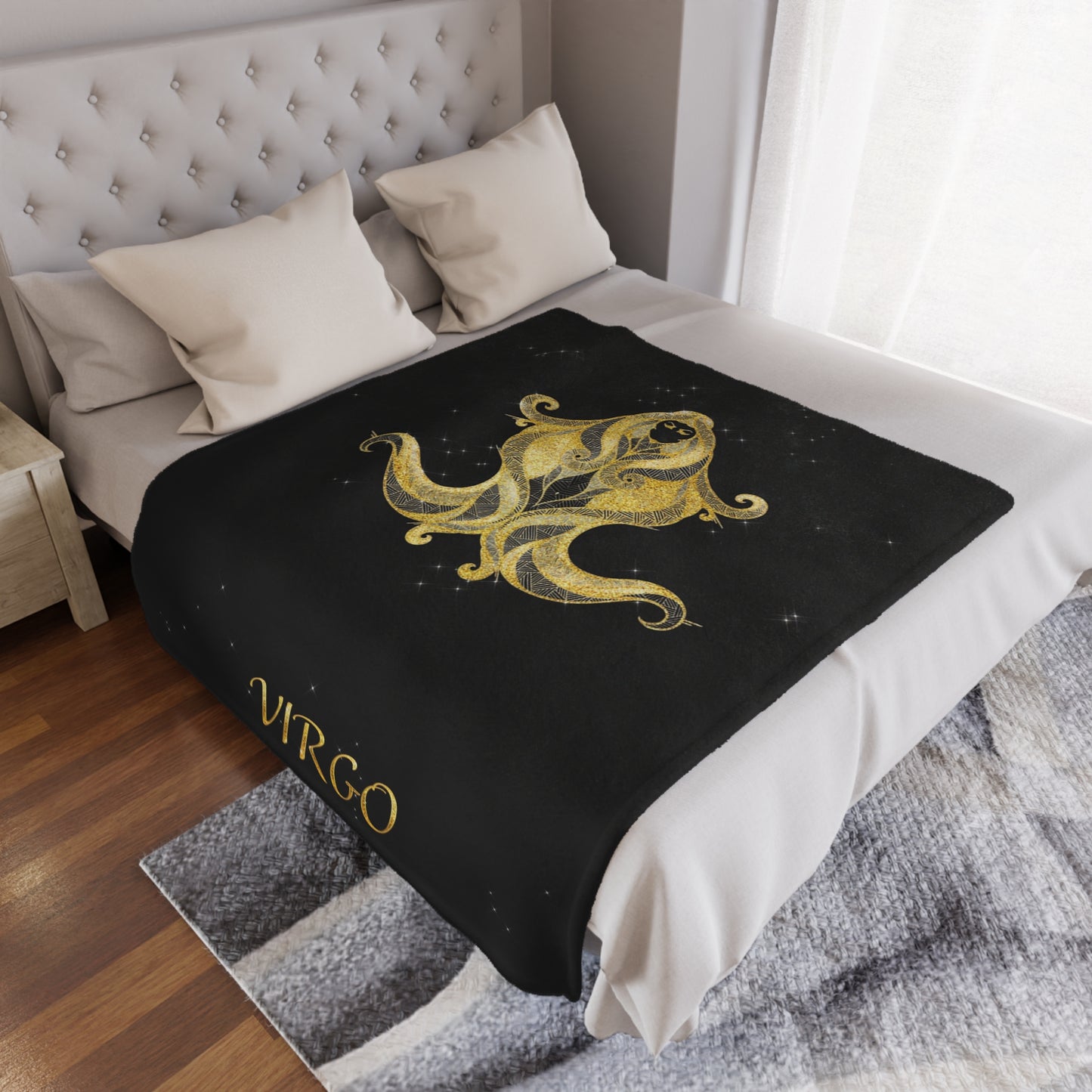Virgo Zodiac Minky Blanket — Gold Astrological Sign Plush Throw