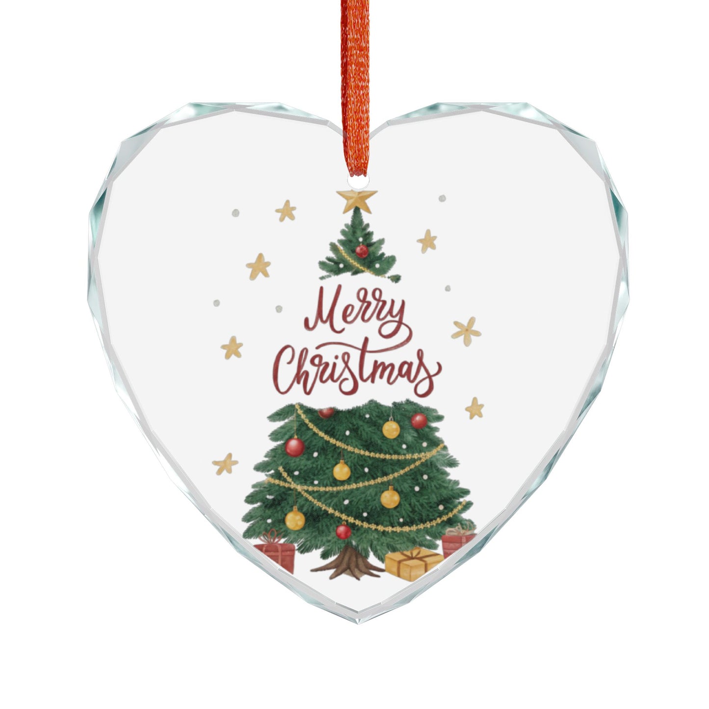 Crystal Heart Ornament — Merry Christmas Tree Glass Holiday Decoration