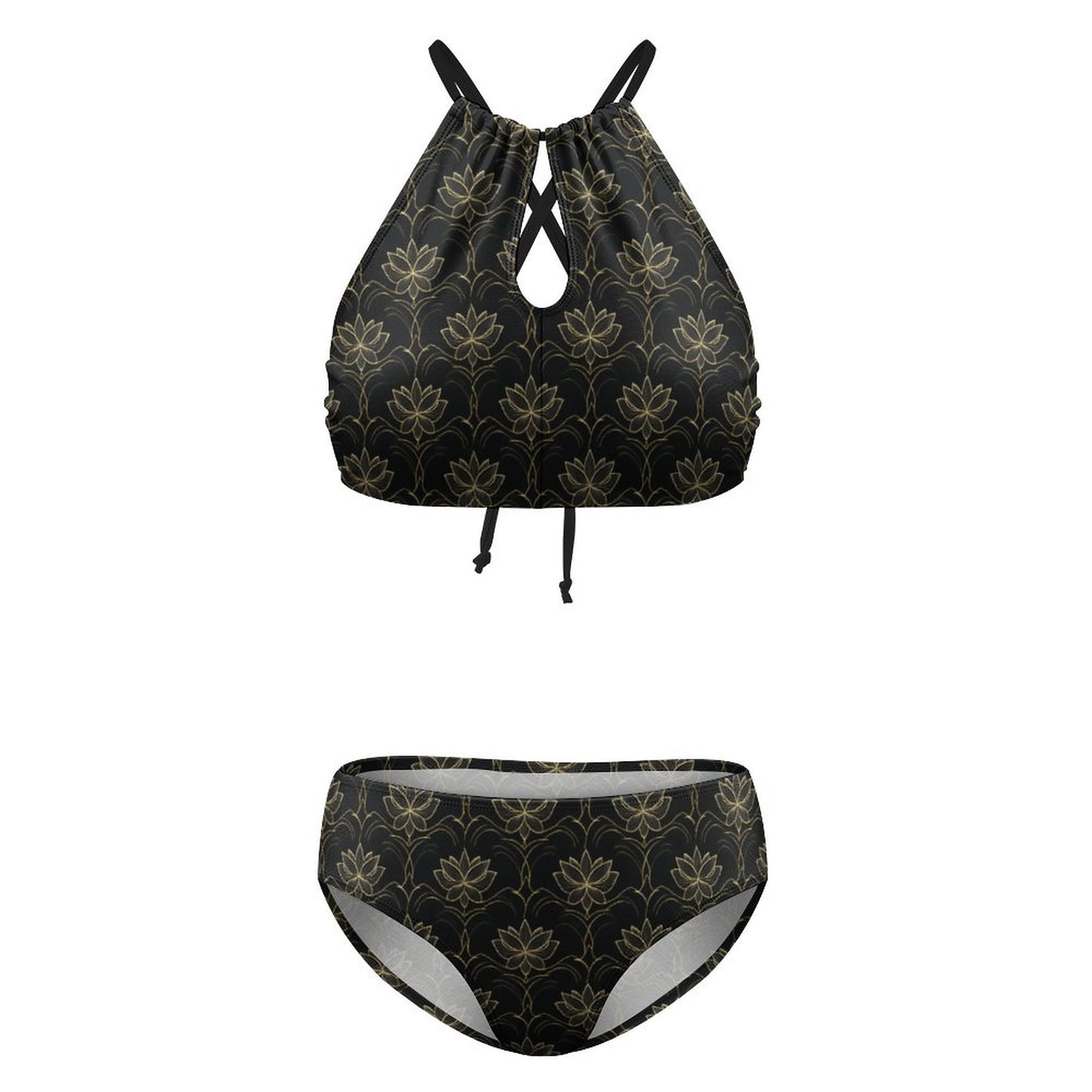 Women's Two piece Swimsuit with High Neck Halter Top